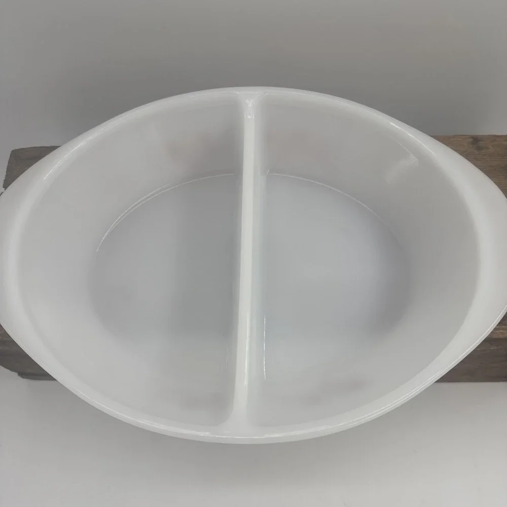 Vintage Glasbake Fall Branch Divided Casserole Dish #J2352 Bakeware Milk Glass